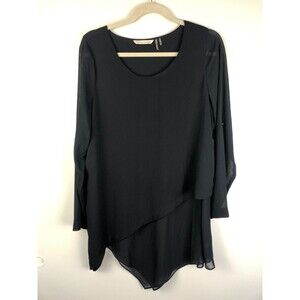 Soft Surroundings Women's M Tunic Top Black Scoop Neck Asymmetric Layered
